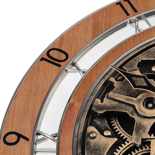 Vista 7 de Lafocuse Real Moving Gears - Reloj de pared marrón vintage, reloj de engranaje steampunk de 21 pulgadas con números arábigos y romanos, reloj