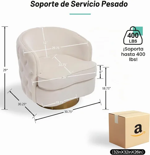 Vista 2 de Hyfirm Silla de Acento Moderna, Sillón Giratorio Tipo Barril para Sala de Estar, Sillas Cómodas de Terciopelo con Botones Capitoné, Sofá Individual