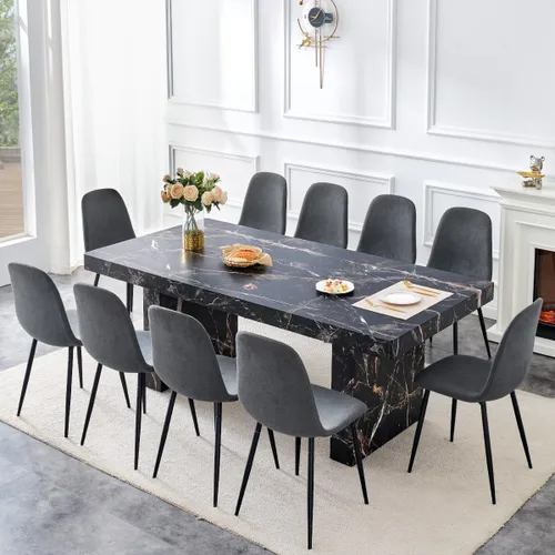 Vista 49 de gopop Mesa de comedor de mármol de 63 pulgadas, tablero de mesa de comedor MDF con patrón de mármol y base para cocina y comedor.