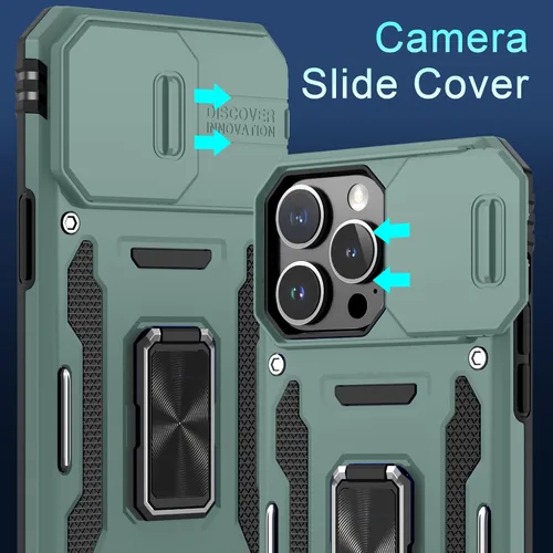 Vista 61 de DEERLAMN Funda para iPhone Xs Max con funda deslizante para cámara + protector de pantalla, soporte giratorio de anillo de grado militar a prueba