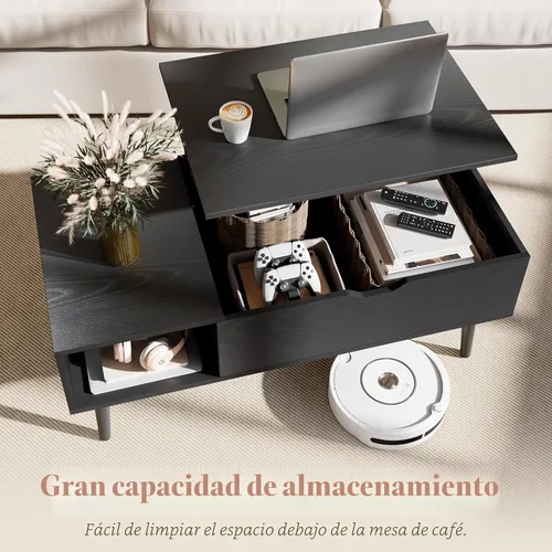 Vista 4 de OLIXIS Mesa de Centro de Café de Madera con Tapa Elevable con Compartimento Oculto y Estante de Almacenamiento Grande, Mesa de Comedor Central