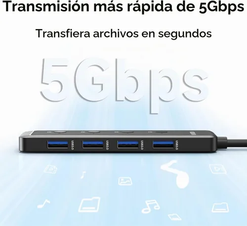 Vista 2 de MOKiN Concentrador USB 3.0, extensor USB de datos ultra delgado de 5 puertos con 4 puertos USB A 3.0 + puerto de alimentación USB C para laptop