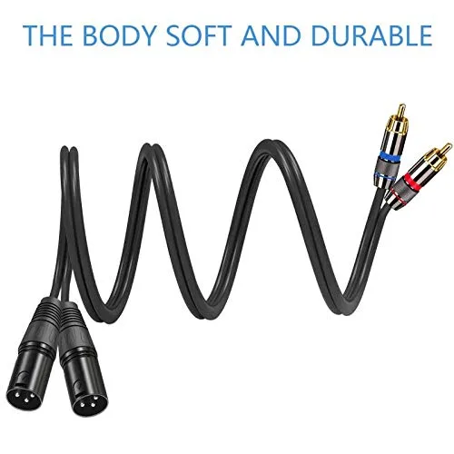 Vista 4 de Cable doble RCA macho a XLR macho, 5 pies, negro, interior, 4 pines, 0.236 in, macho a macho, transmisión de audio, compatible con altavoz