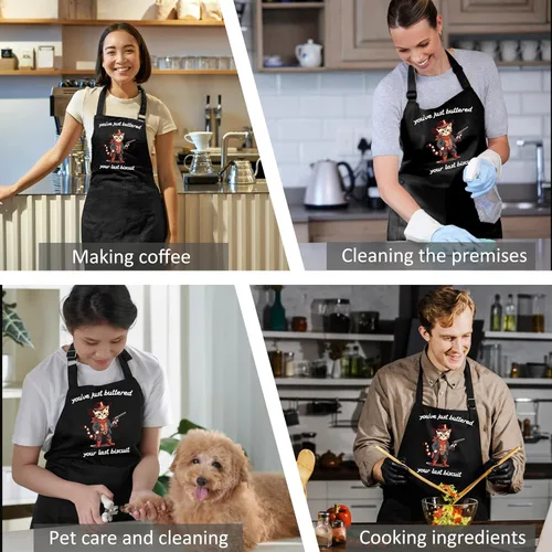 Vista 5 de MICPTUB - Divertidos delantales ajustables para hornear gatos occidentales con bolsillos, regalos para mujeres panaderas, amantes de los gatos