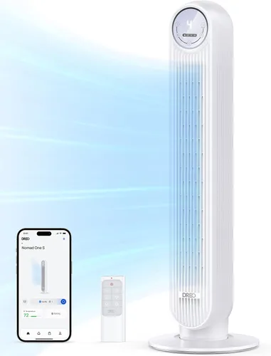 Vista 9 de Ventilador de torre Dreo para dormitorio, ventiladores silenciosos oscilantes inteligentes de piso, ventilador sin aspas de pie con control remoto
