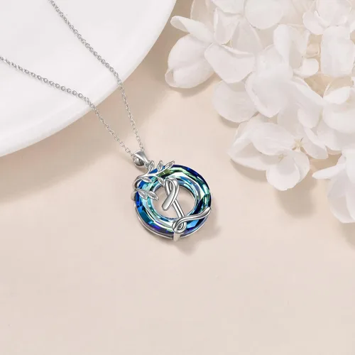 Vista 2 de WTENIY Collar de árbol de la vida, regalos para mujer, plata de ley 925 con letra inicial A-Z, colgante de árbol genealógico, joyería de cristal