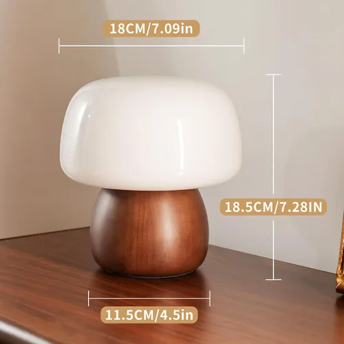 Vista 2 de Mid Century Modern Table Lamps for Bedroom Milky White Glass Mushroom Lamp