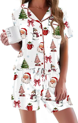 Vista 26 de Ekouaer - Conjunto de pijamas de manga corta para mujer, con botones, suave, 2 piezas, conjuntos de descanso, tallas XS-XXXL Verde Aqua