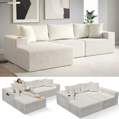 Vista 12 de EconoHome Sofá seccional Boneless Cloud, asiento profundo de felpa en forma de L para relajarse y entretener, construcción duradera y fácil montaje