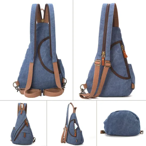 Vista 6 de KL928 Canvas Sling Bag - Small Crossbody Backpack Shoulder Casual Daypack Rucksack for Men Women