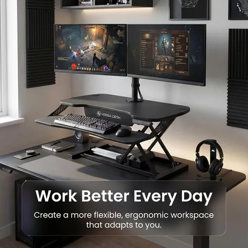 Vista 6 de VERSADESK PowerPro Elite - Convertidor de escritorio eléctrico ajustable de 36 pulgadas con controlador programable y concentrador USB. Aplicación