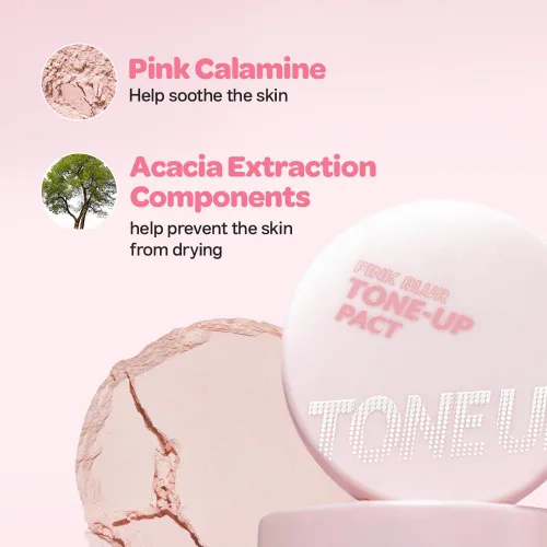 Vista 6 de I'M MEME Compact - Tone-up Pact Polvo de ajuste presionado coreano para efecto de desenfoque rosa, con calamina, polvo de maquillaje, compacto