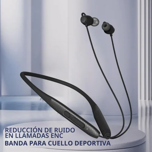 Vista 2 de Auriculares Bluetooth con banda para el cuello, 2 unidades de reproducción de 60 horas, carga rápida 3C, reducción de ruido de llamadas ENC Negro