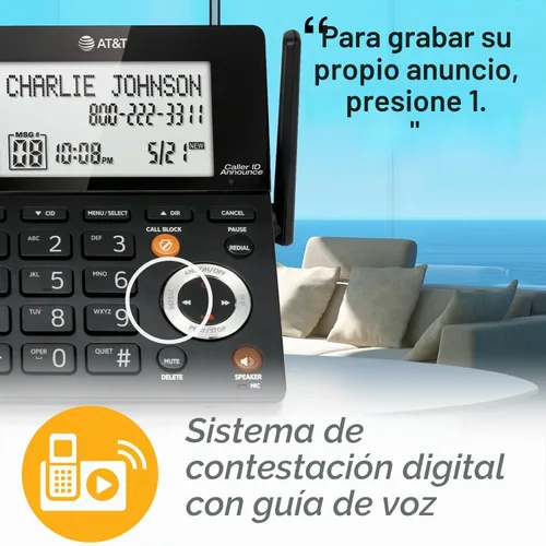 Vista 11 de AT&T CL84107 DECT 6.0 Teléfono expandible con cable/inalámbrico con bloqueador de llamadas inteligente, negro/plata con 1 auricular