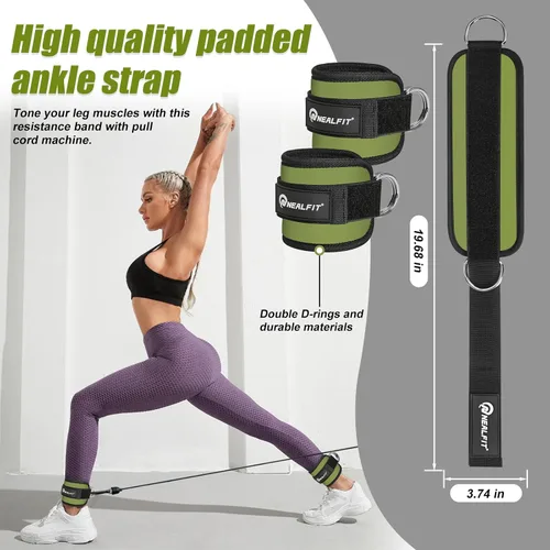 Vista 2 de NEALFIT Correa de tobillo para máquina de cable, tobillera de gimnasio para patadas, extensiones de piernas, entrenamientos de glúteos, abductores