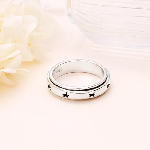 Vista 3 de Anillo giratorio de plata de ley S925 para aliviar la ansiedad y la preocupación, anillo inspirador para aliviar el aburrimiento y el autismo