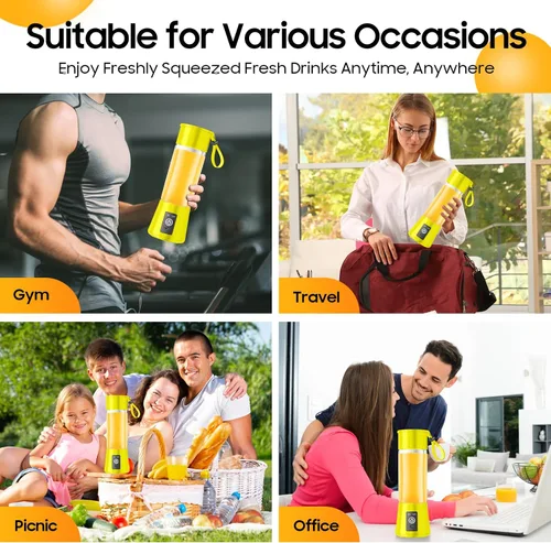 Vista 3 de Licuadora portátil inalámbrica de tamaño personal, mini licuadora para hacer batidos y batidos, taza de viaje sin BPA de 12.8 fl oz, potente traje