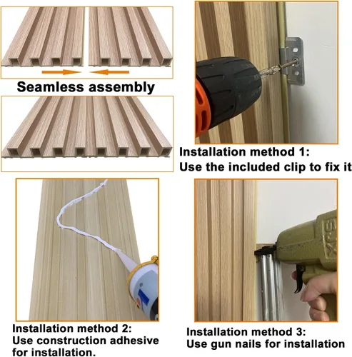 Vista 6 de Yutianli Paquete de 12 paneles de pared de listones 3D WPC para paredes, panel de rejilla de compuesto de plástico y madera con textura de madera