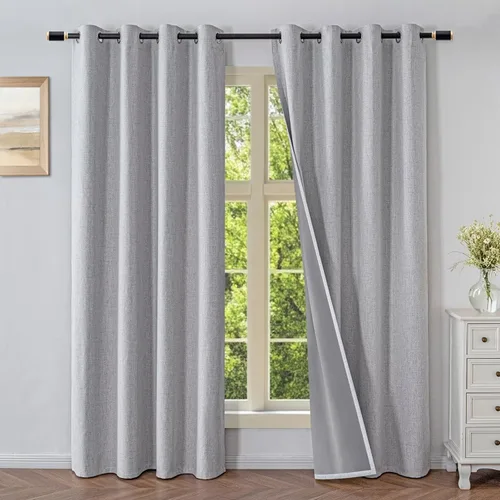 Vista 33 de Cortinas opacas para sala de estar, cortinas 100% opacas de 90 pulgadas de largo, juego de 2 paneles de 2 paneles, con aislamiento térmico, pestaña