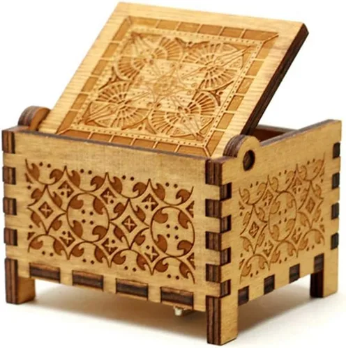 Vista 3 de Youtang Amelie - Caja de música de madera grabada con mecanismo mecánico de cuerda de 18 notas, reproduce La Valse D'Amelie, color marrón