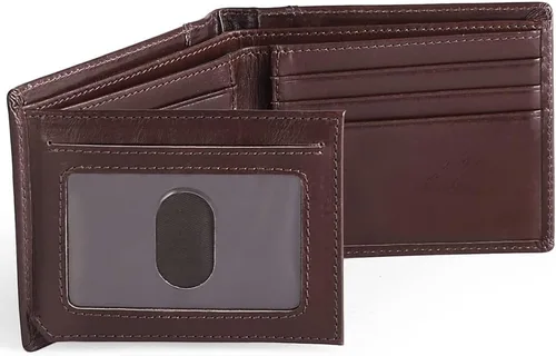 Vista 6 de SENDEFN Billeteras para hombre de cuero genuino con bloqueo RFID, tarjetero plegable, A-Marrón, Retro