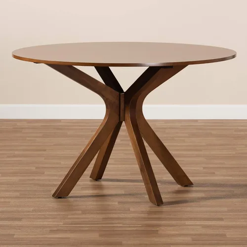 Vista 6 de Baxton Studio Kenji - Mesa de comedor redonda moderna y contemporánea de madera con acabado marrón nogal, 48 pulgadas de ancho