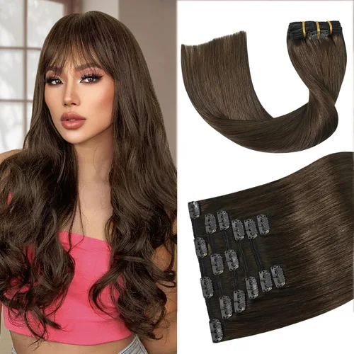 Vista 20 de Aison Extensiones de cabello con clip balayage de cabello humano real, extensiones de cabello ombre 100% de cabello humano para mujer, 12 pulgadas