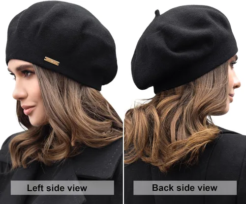 Vista 3 de Braxton - Gorro de boina de lana Boinas de punto angora de ganchillo con forro cálido Sombrero francés de París para mujer