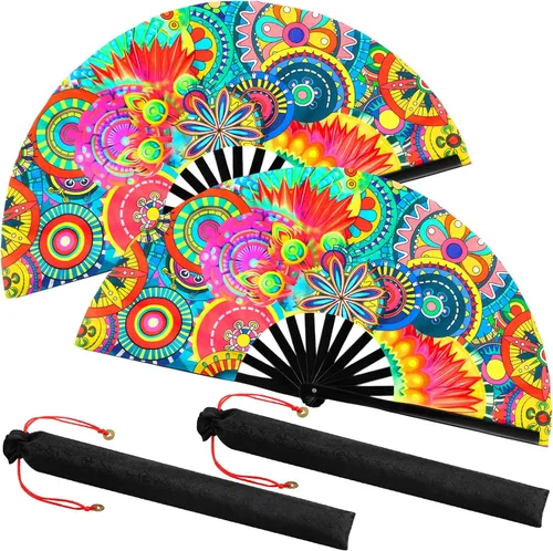 Vista 9 de Boao - 2 ventiladores plegables grandes para baile de línea, neón, ventilador de mano, ventilador de mano con sonido fuerte, ventilador de seda