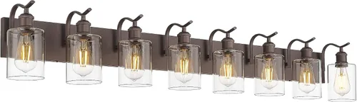 Vista 31 de Lámpara de tocador de baño de 3 luces, aplique de pared de níquel cepillado, lámpara de baño moderna con vidrio transparente, VL01BN-3 Níquel