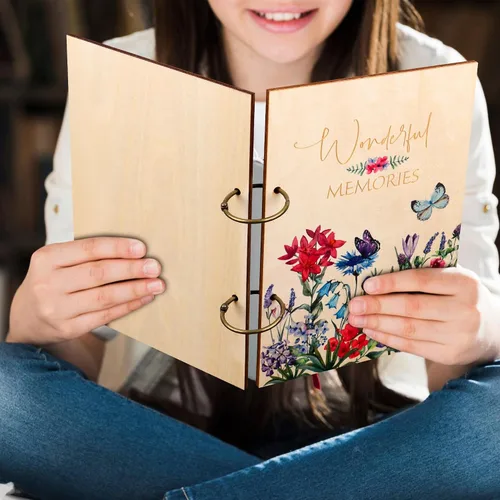 Vista 5 de Giiffu - Libro organizador de tarjetas de felicitación, carpeta de madera para tarjetas de felicitación Álbum de recuerdo de tarjeta de cumpleaños