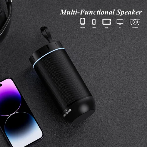 Vista 3 de comiso Bluetooth Speaker, IP65 Waterproof, 24H Play, TWS, 360° HD Stereo Negro