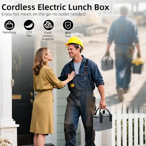 Vista 5 de Fiambrera eléctrica inalámbrica para adultos, lonchera calentada con batería de 20000 mAh con calentamiento automático, calentador de alimentos