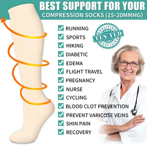 Vista 49 de Paquete de 3 pares de calcetines de compresión médica para mejorar la circulación de mujeres y hombres, para correr, hacer deporte y amamantar
