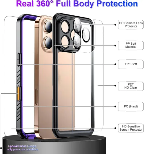 Vista 46 de Temdan - Funda impermeable diseñada para iPhone 12, protector de pantalla y cámara integrado IP68 bajo el agua, cuerpo completo, a prueba de caídas