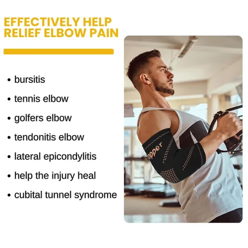 Vista 4 de Manga de compresión de codo de cobre, codo para tendinitis y codo de tenista, manga de soporte de codo para hombres y mujeres, alivio de tendinitis