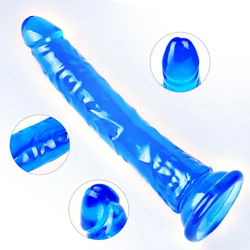Vista 6 de Juego de consolador realista azul de 3 tamaños (pequeño, grande, extra grande) consolador de succión TPE, placer anal y vaginal, compatible