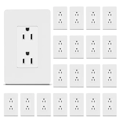 Vista 17 de ThunderWay Toma de corriente decoradora con placa de pared, toma eléctrica no resistente a manipulaciones, 15 amperios/125 V, autoconectada
