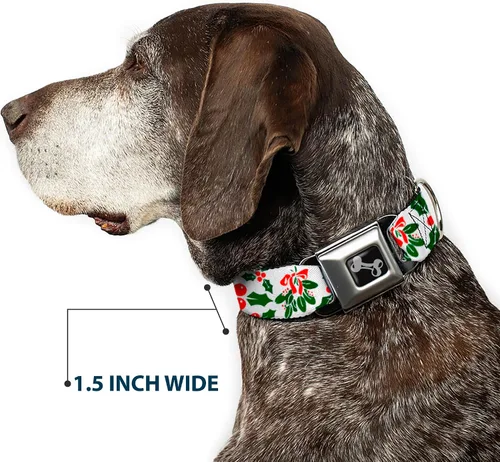 Vista 7 de buckle-down Holly & Mistletoe perro collar HUESO, Wide grande/18 – 32" Holly Mistletoe Durable Metal Adjustable ID Tag Ring