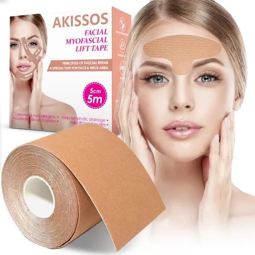 Vista 10 de Akissos Cinta de elevación miofascial facial Cinta de elevación facial Cintas tonificantes faciales Parches antiarrugas Adhesivos anticongelación