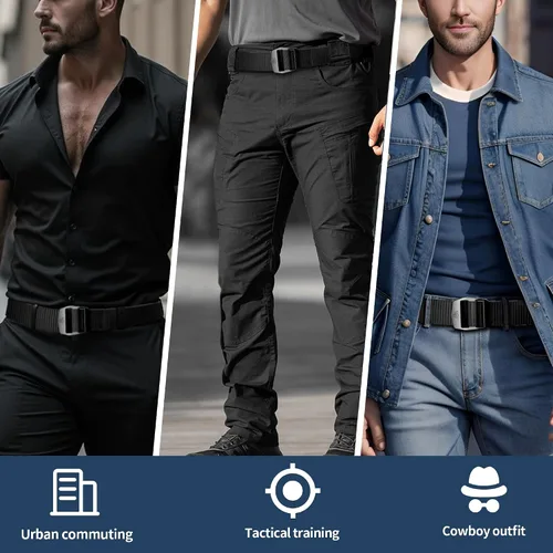Vista 8 de Cinturón de nailon para hombre, cinturones tácticos, cinturón de lona transpirable con hebilla