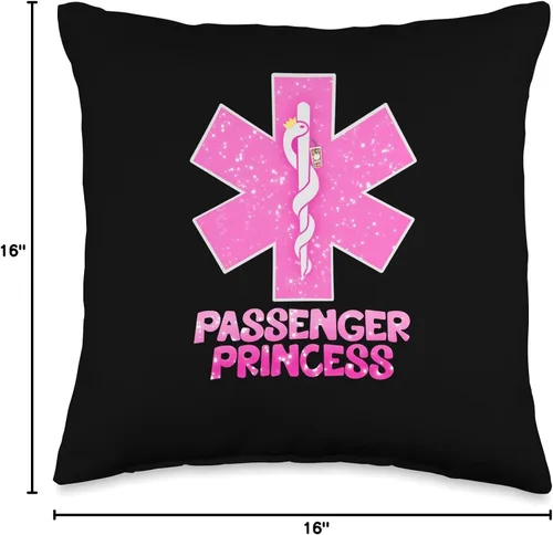 Vista 4 de The Funny Medic Co. EMS EMT - Almohada paramédica con diseño de princesa y estrella de la vida, 16 x 16 pulgadas, multicolor