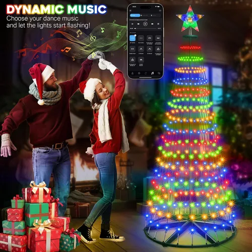Vista 4 de Árbol de Cono de Navidad Preiluminado Inteligente de 30+ Modos con Luces - 7.5 pies 411 LED Control por App Espectáculo de Luces que Cambian