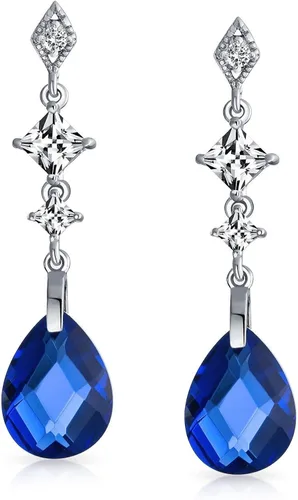 Vista 2 de Briolette - Pendientes de lágrima con forma de pera con circonita cúbica cúbica para mujer, plata de ley