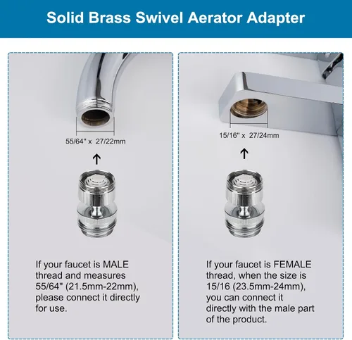 Vista 3 de Kit de adaptador de grifo Hibbent, adaptador de aireador giratorio para conectar manguera de jardín - Adaptador de grifo de fregadero de cocina