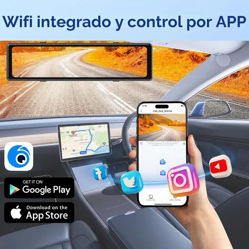 Vista 7 de Sistema de 4 cámaras, 10" AHD espejo retrovisor Dash Cam Touch Screen Dash Cam with 128GB Card/Reverse line/WiFi/APP/1080P Night Vision for Cámara