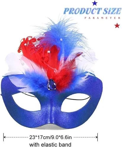 Vista 2 de BODIY Mardi Gras Masquerade Mask Blue Feather Mask Crystal Half Mask Independence Day Costume Eyemask Rave Accessories