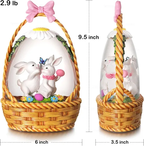 Vista 5 de Linterna de globo de nieve de Pascua, decoraciones de Pascua para el hogar con temporizador giratorio con purpurina, decoración de Pascua iluminada