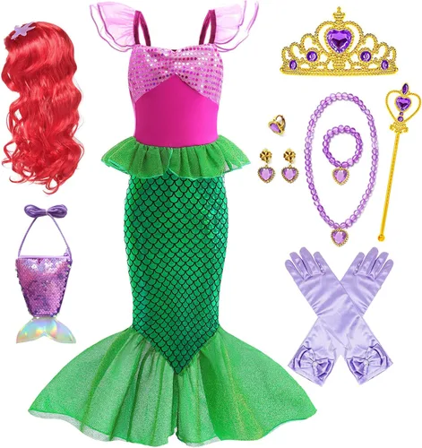 Vista 9 de Disfraz de sirena de lujo para niña, vestido de princesa con accesorios
