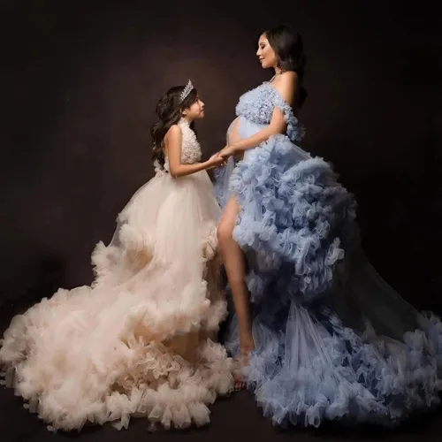 Vista 8 de NNagrace Vestido de maternidad de tul para sesión de fotos con volantes hinchados, vestido largo de lencería nupcial, vestido de baby shower